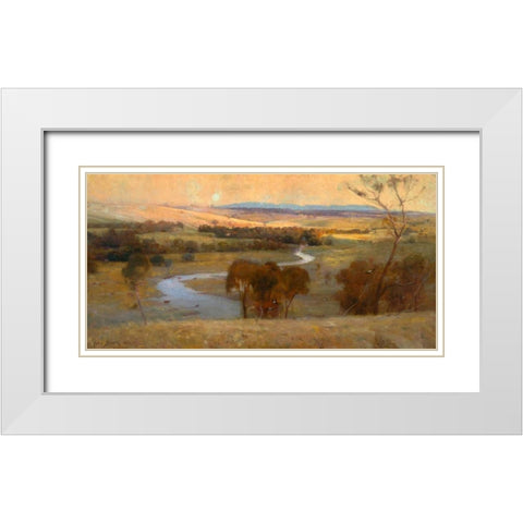 Still glides the stream, and shall for ever glide White Modern Wood Framed Art Print with Double Matting by Streeton, Arthur