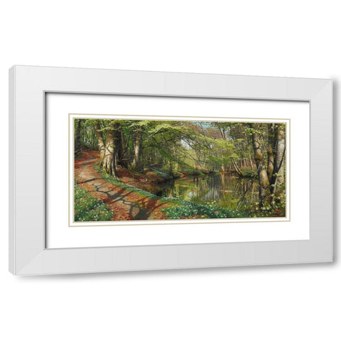 A spring day in the forest White Modern Wood Framed Art Print with Double Matting by Monsted, Peder Mork