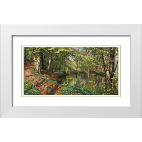 A spring day in the forest White Modern Wood Framed Art Print with Double Matting by Monsted, Peder Mork