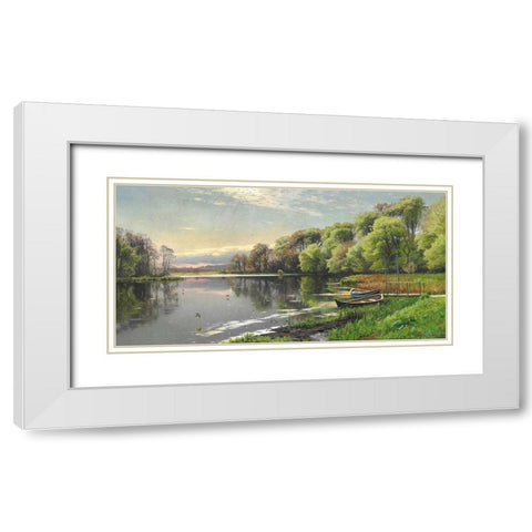 The Mill Pond White Modern Wood Framed Art Print with Double Matting by Monsted, Peder Mork