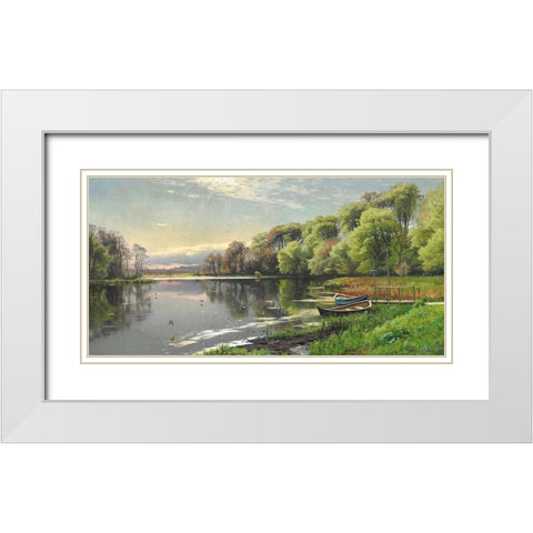 The Mill Pond White Modern Wood Framed Art Print with Double Matting by Monsted, Peder Mork