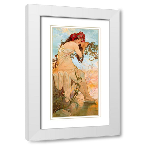 ete White Modern Wood Framed Art Print with Double Matting by Mucha, Alphonse