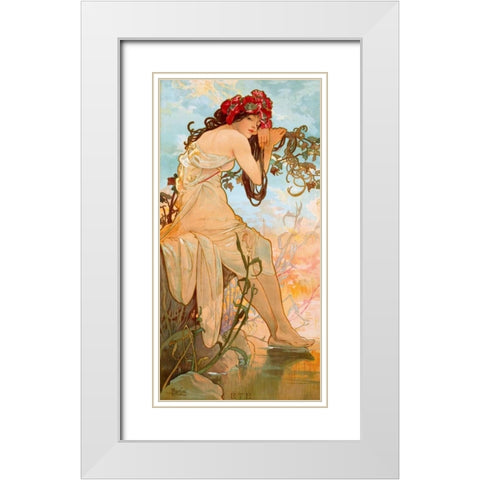 ete White Modern Wood Framed Art Print with Double Matting by Mucha, Alphonse