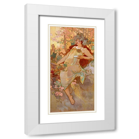 Automne White Modern Wood Framed Art Print with Double Matting by Mucha, Alphonse