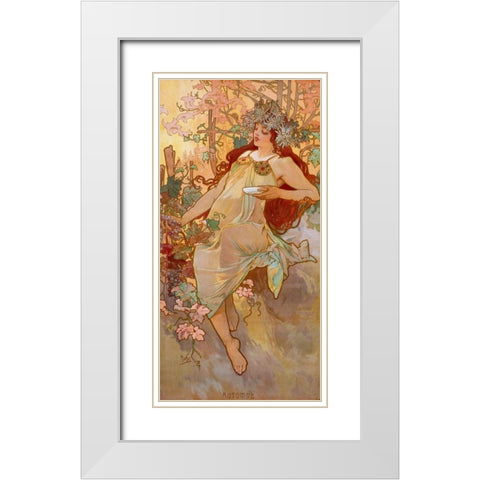 Automne White Modern Wood Framed Art Print with Double Matting by Mucha, Alphonse