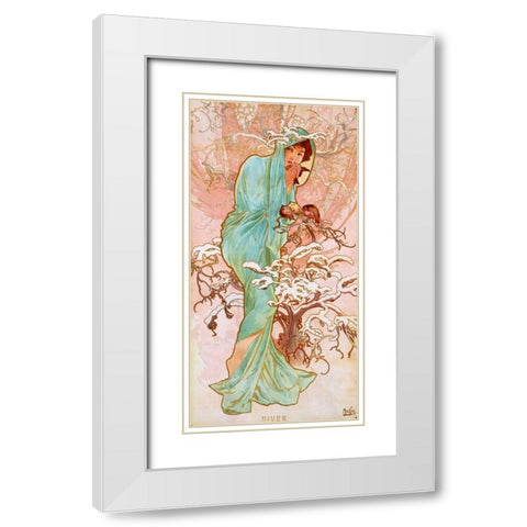 Hiver White Modern Wood Framed Art Print with Double Matting by Mucha, Alphonse
