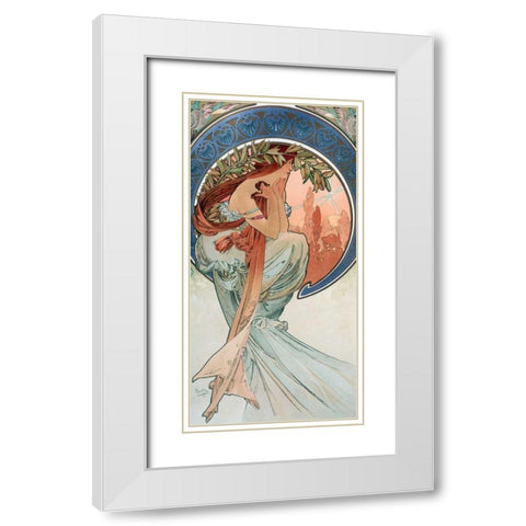 La-poesie White Modern Wood Framed Art Print with Double Matting by Mucha, Alphonse