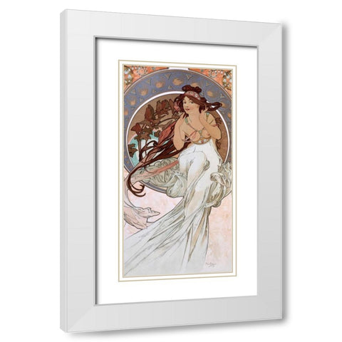La-musique White Modern Wood Framed Art Print with Double Matting by Mucha, Alphonse