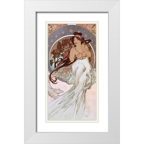 La-musique White Modern Wood Framed Art Print with Double Matting by Mucha, Alphonse