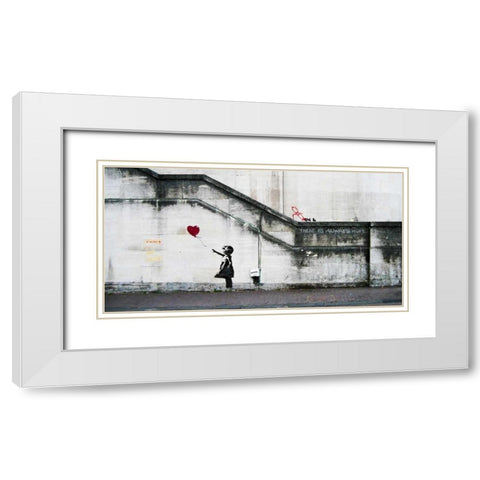South Bank London-graffiti attributed to Banksy White Modern Wood Framed Art Print with Double Matting by Anonymous
