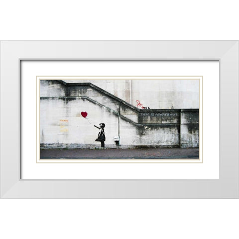 South Bank London-graffiti attributed to Banksy White Modern Wood Framed Art Print with Double Matting by Anonymous