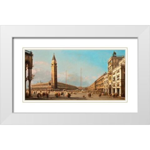 Piazza San Marco Looking South and West White Modern Wood Framed Art Print with Double Matting by Canaletto