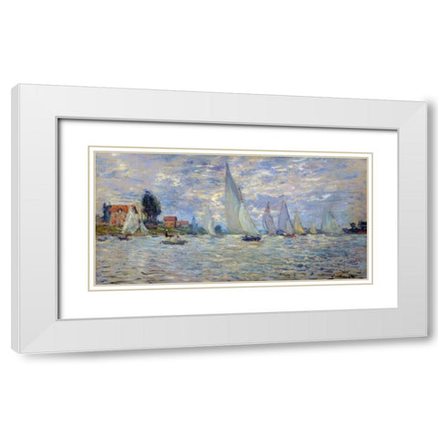 Les barques regates a Argenteuil White Modern Wood Framed Art Print with Double Matting by Monet, Claude