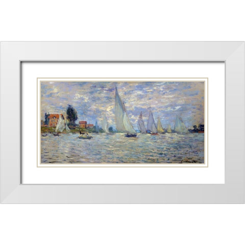 Les barques regates a Argenteuil White Modern Wood Framed Art Print with Double Matting by Monet, Claude