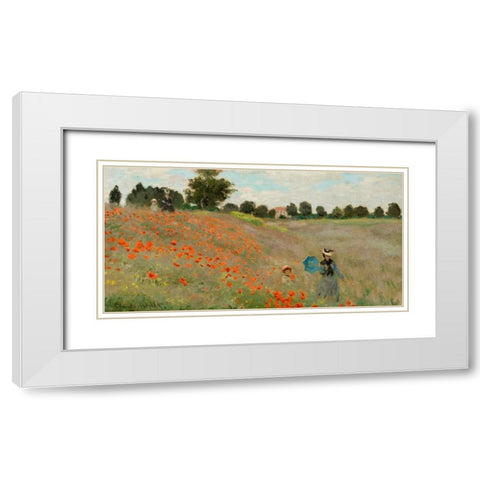 Coquelicots White Modern Wood Framed Art Print with Double Matting by Monet, Claude
