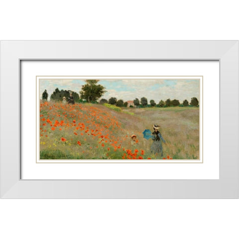 Coquelicots White Modern Wood Framed Art Print with Double Matting by Monet, Claude