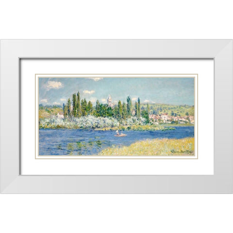 Vetheuil White Modern Wood Framed Art Print with Double Matting by Monet, Claude