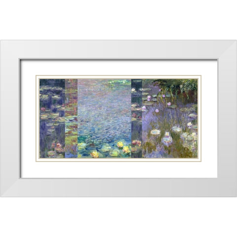 Waterlilies III White Modern Wood Framed Art Print with Double Matting by Monet, Claude