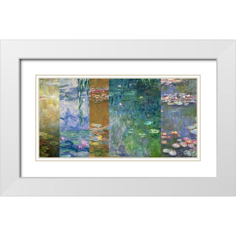 Waterlilies IV White Modern Wood Framed Art Print with Double Matting by Monet, Claude