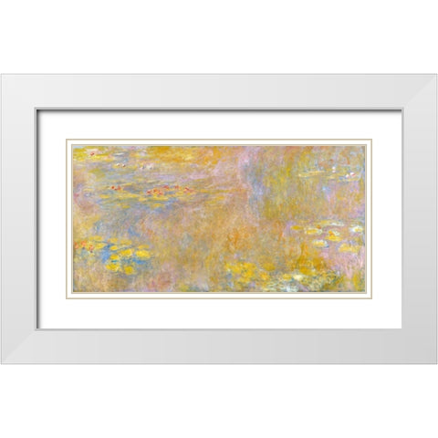 Waterlilies-Yellow Nirvana White Modern Wood Framed Art Print with Double Matting by Monet, Claude