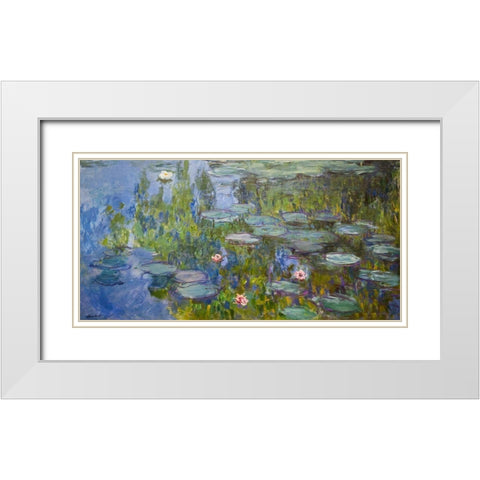 Water Lilies White Modern Wood Framed Art Print with Double Matting by Monet, Claude