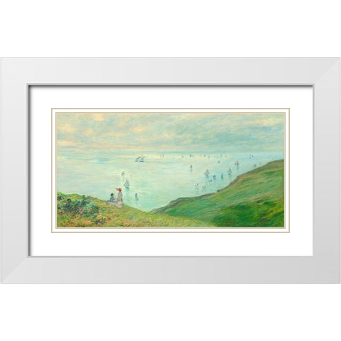 Cliffs at Pourville White Modern Wood Framed Art Print with Double Matting by Monet, Claude