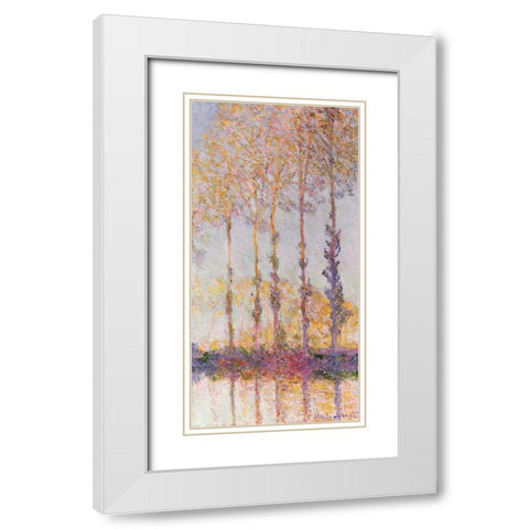 Poplars on the Banks of the Epte White Modern Wood Framed Art Print with Double Matting by Monet, Claude
