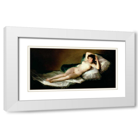 La Maja desnuda White Modern Wood Framed Art Print with Double Matting by Goya, Francisco