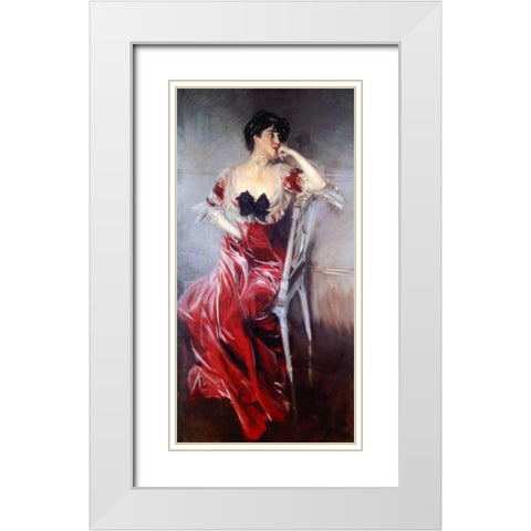 Miss Bell White Modern Wood Framed Art Print with Double Matting by Boldini, Giovanni