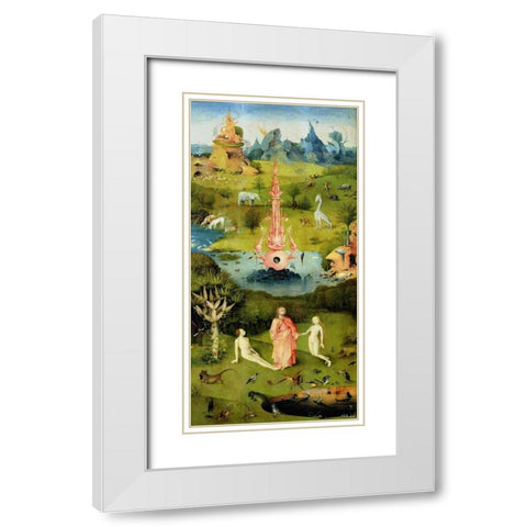 The Garden of Earthly Delights I White Modern Wood Framed Art Print with Double Matting by Bosch, Hieronymus