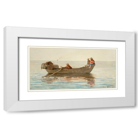 Three Boys in a Dory with Lobster Pots White Modern Wood Framed Art Print with Double Matting by Homer, Winslow