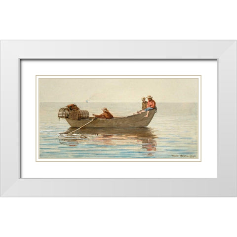 Three Boys in a Dory with Lobster Pots White Modern Wood Framed Art Print with Double Matting by Homer, Winslow