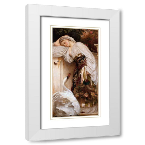 Odalisque White Modern Wood Framed Art Print with Double Matting by Leighton, Frederic