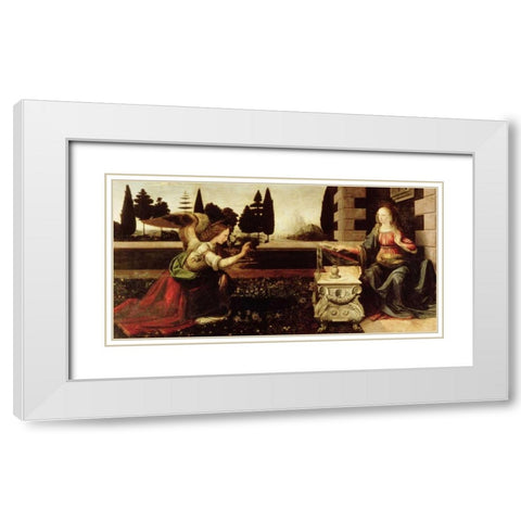 Annunciazione White Modern Wood Framed Art Print with Double Matting by da Vinci, Leonardo