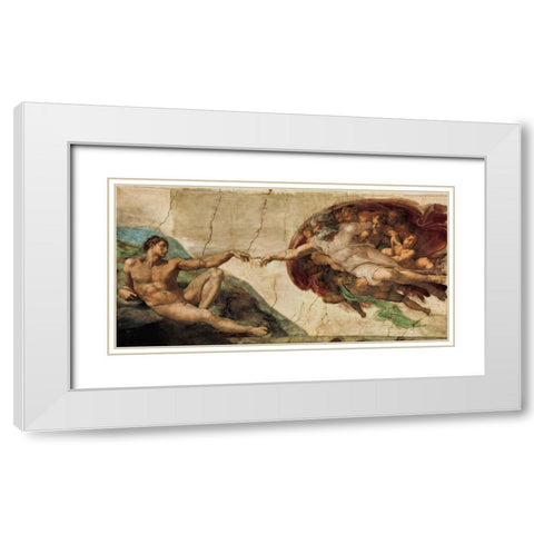 La creazione di Adamo White Modern Wood Framed Art Print with Double Matting by Buonarroti, Michelangelo