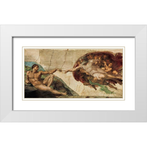 La creazione di Adamo White Modern Wood Framed Art Print with Double Matting by Buonarroti, Michelangelo