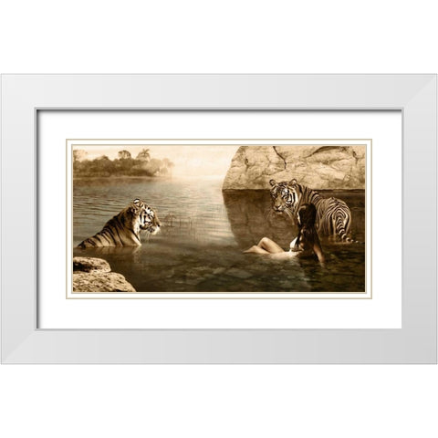 Embracing Beauty White Modern Wood Framed Art Print with Double Matting by Moreau, Marc