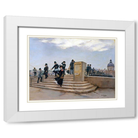 On the Pont des Arts, Paris (detail) White Modern Wood Framed Art Print with Double Matting by Beraud, Jean