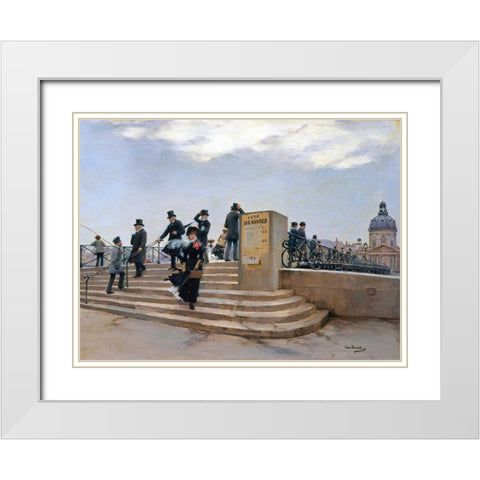 On the Pont des Arts, Paris (detail) White Modern Wood Framed Art Print with Double Matting by Beraud, Jean
