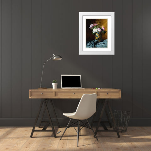 Peonies in a Vase (detail) White Modern Wood Framed Art Print with Double Matting by Grossi, Carlo