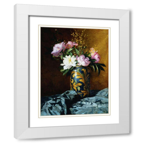 Peonies in a Vase (detail) White Modern Wood Framed Art Print with Double Matting by Grossi, Carlo