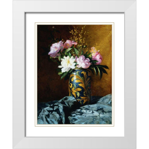 Peonies in a Vase (detail) White Modern Wood Framed Art Print with Double Matting by Grossi, Carlo