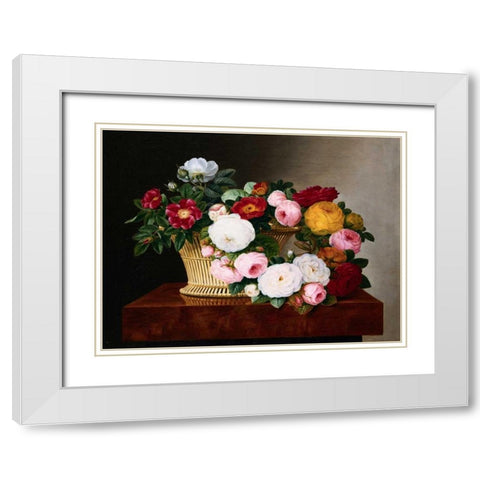 Still Life of Roses White Modern Wood Framed Art Print with Double Matting by Jensen, Johan Laurentz