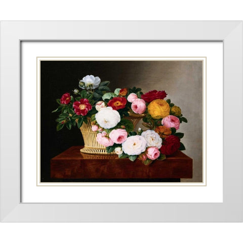 Still Life of Roses White Modern Wood Framed Art Print with Double Matting by Jensen, Johan Laurentz