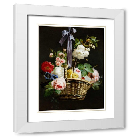 A Romantic Basket of Flowers White Modern Wood Framed Art Print with Double Matting by Berjon, Antoine