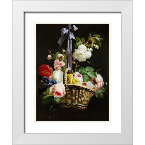 A Romantic Basket of Flowers White Modern Wood Framed Art Print with Double Matting by Berjon, Antoine