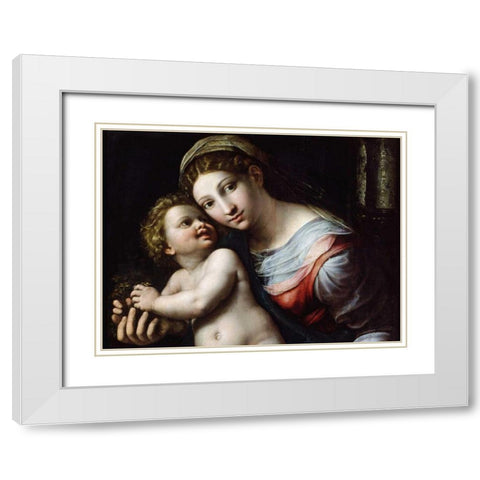 Madonna e Bambino (detail) White Modern Wood Framed Art Print with Double Matting by Giulio Romano
