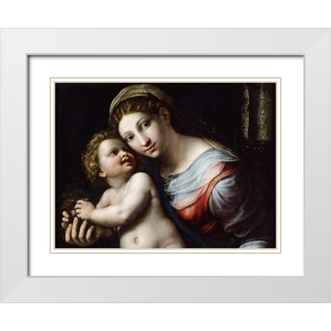 Madonna e Bambino (detail) White Modern Wood Framed Art Print with Double Matting by Giulio Romano