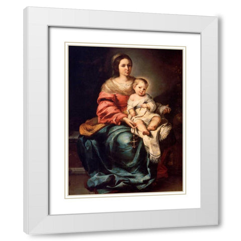 Madonna del Rosario White Modern Wood Framed Art Print with Double Matting by Murillo, Bartolome Esteban