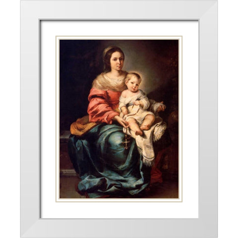 Madonna del Rosario White Modern Wood Framed Art Print with Double Matting by Murillo, Bartolome Esteban